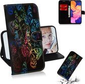 Gekleurde tekening patroon Kleurrijke magnetische gesp Horizontale flip PU lederen tas met houder & kaartsleuven & portemonnee & lanyard voor Galaxy A10 / M10 (Butterfies)