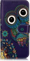 Olie Reliëf Gekleurd Tekening Patroon Horizontale Flip PU Leren Case met Houder & Kaartsleuven & Portemonnee & Fotolijst Voor Galaxy A20 / A30 (Blauwe Uil)