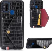 Voor Samsung Galaxy M31 Krokodilpatroon PU + TPU + PVC Breukvast gsm-hoesje met magnetische onzichtbare houder & houder & kaartsleuven (zwart)