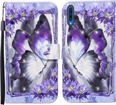 Voor Samsung Galaxy A50 / A50s / A30s Gekleurde Tekening Patroon Horizontale Flip Leren Case met Houder & Kaartsleuven & Portemonnee (Paarse Bloem Vlinder)
