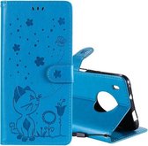 Voor Huawei Y9a Cat Bee Embossing Pattern Shockproof Horizontale Flip Leather Case met houder & kaartsleuven & portemonnee (blauw)