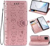 Voor Galaxy Note 10 Lite / A81 Leuke Kat en Hond Reliëf Horizontale Flip Leren Case met Beugel / Kaartsleuf / Portemonnee / Lanyard (Rose Goud)