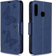 Voor Galaxy A70e Twee Vlinders Embossing Patroon Horizontale Flip Leren Case met Houder & Kaartsleuf & Portemonnee & Lanyard (Donkerblauw)