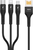 TOTUDESIGN B3B-002 Soft Series 3 in 1 8-pins + Micro + Type-C / USB-C multifunctionele oplaadkabel, lengte: 1,2 m (zwart)