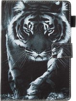 Voor Amazon Kindle Fire HD 8 (2020) Platte textuur platte lederen tas met kaartsleuf & portemonnee & houder & slaap- / wekfunctie (zwart-witte tijger)