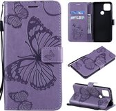 Voor Google Pixel 4A 5G 3D Vlinders Embossing Patroon Horizontale Flip Leren Case met Houder & Kaartsleuf & Portemonnee & Lanyard (Paars)