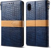 Splicing Color Crocodile Texture PU Horizontale Flip Leren Case voor iPhone XS Max, met Portemonnee & Houder & Kaartsleuven & Lanyard (Blauw)