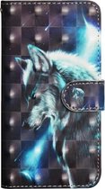 3D-schilderpatroon Horizontaal Flip TPU + PU lederen tas met houder & kaartsleuven & portemonnee voor iPhone SE 2020/8/7 (Wolf)
