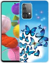 Voor Samsung Galaxy A32 4G schokbestendig geverfd transparant TPU beschermhoes (blauwe vlinder)