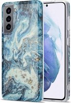 Voor Samsung Galaxy S21 5G TPU Gilt Marble Pattern beschermhoes (blauw)