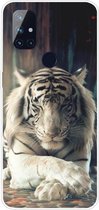 Voor OnePlus Nord N10 5G schokbestendig geverfd transparant TPU beschermhoes (witte tijger)