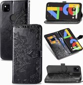 Voor Google Pixel 4a Mandala bloem reliëf horizontale flip lederen tas met beugel / kaartsleuf / portemonnee / lanyard (zwart)