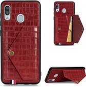 Voor Galaxy A30 / A20 Krokodilpatroon PU + TPU + PVC Breukvast gsm-hoesje met magnetische onzichtbare houder & houder & kaartsleuven (rood)