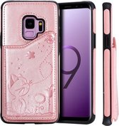 Voor Galaxy S9 Cat Bee Embossing Pattern Schokbestendige beschermhoes met kaartsleuven en fotolijst (rose goud)