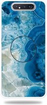 Voor Galaxy A80 reliëf gelakt marmer TPU beschermhoes met houder (lichtblauw)
