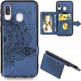 Voor Galaxy A40 Mandala Mandala Reliëf Magnetische Doek PU + TPU + PC Case met Houder & Kaartsleuven & Portemonnee & Fotolijst & Riem (Blauw)