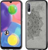 Voor Galaxy A70s Reliëf Mandala-patroon PC + TPU + stoffen telefoonhoes met draagkoord & magnetisch (grijs)