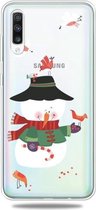 Voor Galaxy A70 Trendy schattig kerstpatroon doorzichtig TPU beschermhoes (vogel en sneeuwpop)