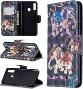 Voor Galaxy A20s 3D-patroon Gekleurde tekening Horizontale lederen flip-hoes met houder en kaartsleuven en portemonnee (twee olifanten)