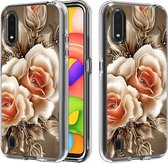 Voor Galaxy A01 2 in 1 pc + TPU-kaartpatroon transparant beschermhoes (roos op zwart)