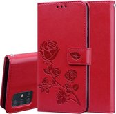 Voor Galaxy A51 Rose reliëf horizontale flip PU lederen tas met houder & kaartsleuven & portemonnee (rood)