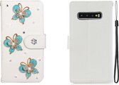 Voor Galaxy S10 5G horizontale flip effen kleur strass lederen tas met kaartsleuf & portemonnee & houder (drie vlinders)