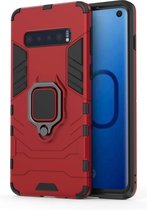 Samsung Galaxy S10 Hoesje - Mobigear - Armor Ring Serie - Hard Kunststof Backcover - Rood - Hoesje Geschikt Voor Samsung Galaxy S10