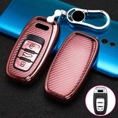 Voor Audi Smart 3-knops C-versie Auto TPU Sleutel Beschermhoes Sleutelhoes met sleutelring (roze)