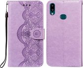 Voor Samsung Galaxy A10s Flower Vine Embossing Pattern Horizontale Flip Leather Case met Card Slot & Holder & Wallet & Lanyard (Purple)