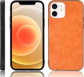 Schokbestendige naaiende koe-patroonhuid PC + PU + TPU-hoesje voor iPhone 12 mini (oranje)