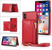 Portemonnee-tas met vierkante rits TPU + PU-achterklep met houder & kaartsleuven & portemonnee & cross-body riem voor iPhone XS Max (rood)