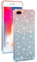 Voor iPhone 8/7 gradiënt glitter poeder schokbestendig TPU beschermhoes (oranje blauw)