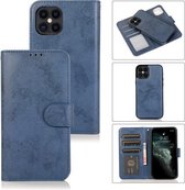 Voor iPhone 12/12 Pro KLT888-2 Retro 2 in 1 afneembare magnetische horizontale flip TPU + PU lederen tas met houder & kaartsleuven & fotolijst & portemonnee (donkerblauw)