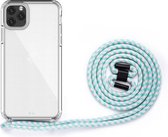 Voor iPhone 11 PC + TPU transparant all-inclusive acryl 2-in-1 schokbestendig telefoon beschermhoes met lanyard (mintgroen roze)