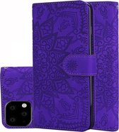 Kalfspatroon dubbel opvouwbaar design reliëf lederen tas met portemonnee & houder & kaartsleuven voor iPhone 11 Pro Max (6,5 inch) (paars)