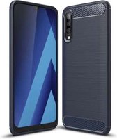 Voor Galaxy A70 / A70s geborstelde textuur koolstofvezel TPU-hoes (marineblauw)