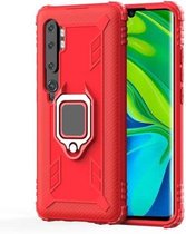 Voor Xiaomi Mi CC9 Pro / Note 10 / Note 10 Pro koolstofvezel beschermhoes met 360 graden roterende ringhouder (rood)