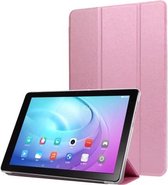 Horizontale leren flip-case met zijdetextuur en drie-uitklapbare houder voor Galaxy Tab T725 (roze)