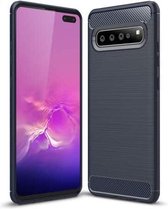 TPU-hoesje van koolstofvezel met geborstelde textuur voor Galaxy S10 5G (marineblauw)