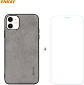 Voor iPhone 11 ENKAY ENK-PC0282 2 in 1 Business Series Stof Textuur PU Leer + TPU Soft Slim Case Cover ＆ 0.26mm 9H 2.5D Gehard Glas Film (Grijs)