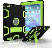 Voor iPad 4/3/2/1 schokbestendige pc + siliconen beschermhoes, met houder (zwart geel groen)