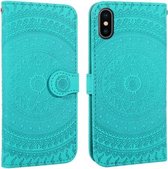Voor iPhone X / XS Geperst drukpatroon Horizontale flip PU lederen tas, met houder & kaartsleuven & portemonnee & & lanyard (grasgroen)