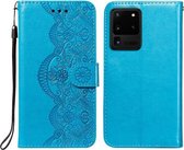 Voor Samsung Galaxy S20 Ultra Flower Vine Embossing Pattern Horizontale Flip Leather Case met Card Slot & Holder & Wallet & Lanyard (Blue)