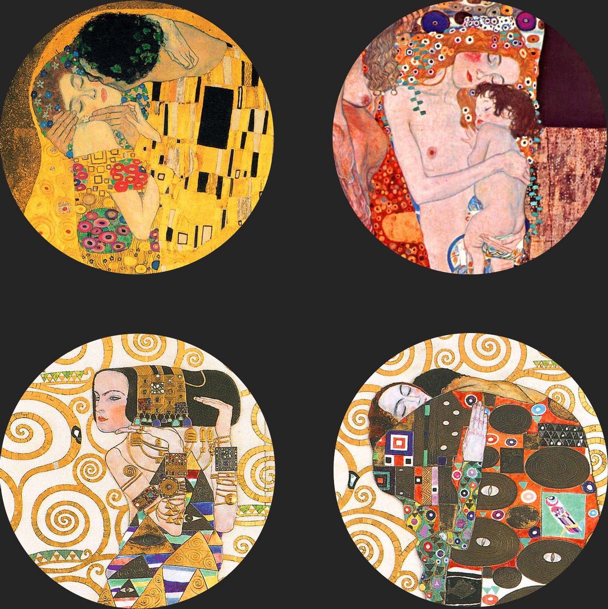 Gustav Klimt - 4 glazen onderzetters met glas