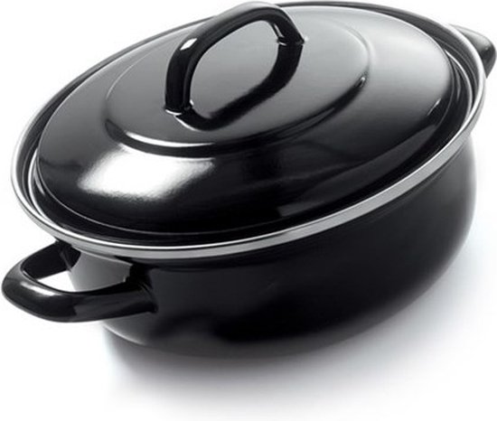 BK Fortalit Emaille braadpan 20cm/1.4L - Inductie braadpan - Ovenbestendig tot 230 graden - Geen antiaanbaklaag - Met deksel - Zwart
