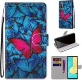 Voor LG Stylo 7 5G Gekleurde Tekening Cross Textuur Horizontale Flip PU Lederen Case met Houder & Kaartsleuven & Portemonnee & Lanyard (Blauw Rood Vlinder)