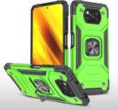 Voor Xiaomi Poco X3 Magnetisch pantser Schokbestendig TPU + pc-hoesje met metalen ringhouder (groen)