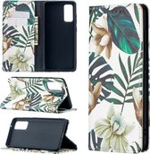 Voor Samsung Galaxy S20 FE Gekleurd tekeningpatroon Onzichtbaar magnetisch horizontaal Flip PU lederen tas met houder & kaartsleuven & portemonnee (rode bladeren)