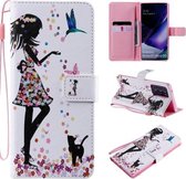 Voor Samsung Galaxy Note 20 Ultra Schilderen Horizontale Flip Leren Case met Houder & Kaartsleuf & Lanyard (Vrouw en Kat)