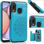 Voor Samsung Galaxy A10e / A20e dubbele gesp Mandala patroon PU + TPU beschermhoes met kaartsleuven & houder & fotolijst (blauw)